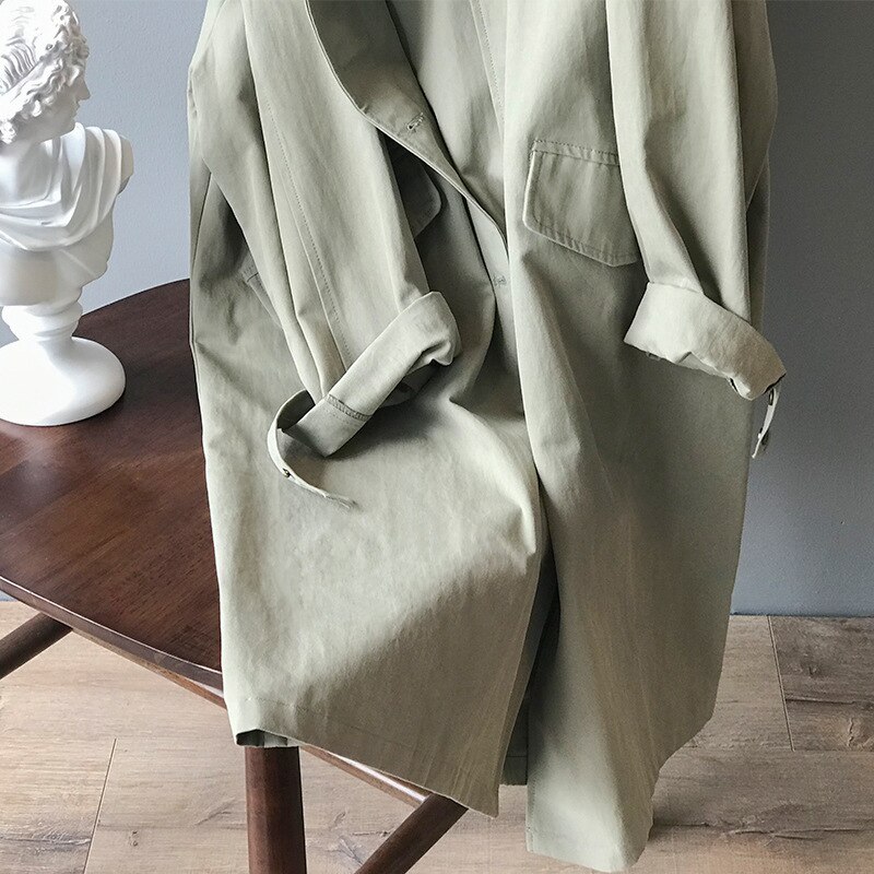 Herfst dames katoenen trenchcoat losse omslagkraag dameskleding lange jas casaco feminino abrigo mujer trench femme