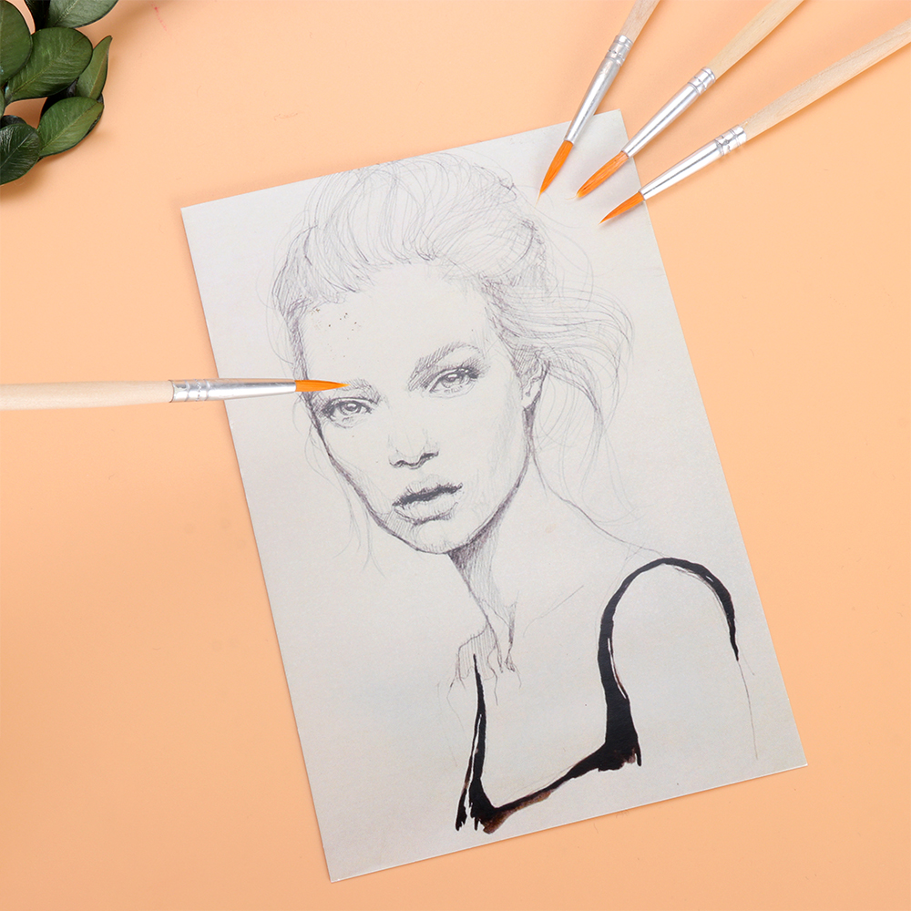 10Pcs/Pack Natural Wood Handle Hook Line Pen Art Supplies Drawing Brush Painting Pen Watercolor Calligraphy DIY Paint Brushes