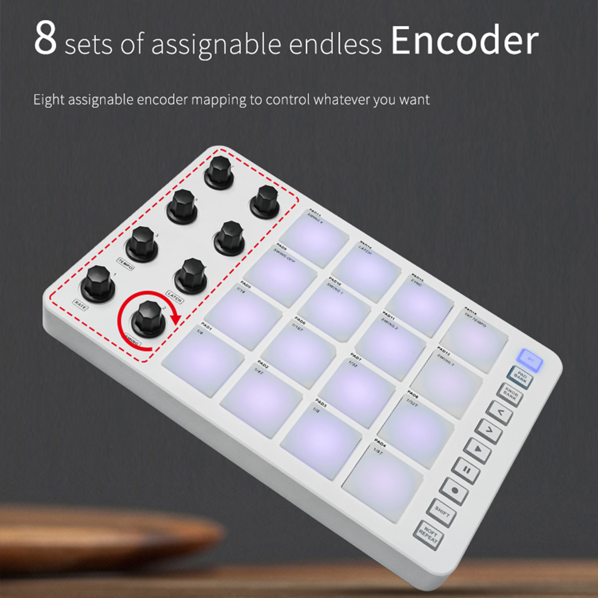 Controlador MIDI inalámbrico M-VAVE SMC-PAD, teclado de percusión adecuado, interfaz de USB-C, portátil, almohadilla MIDI pequeña