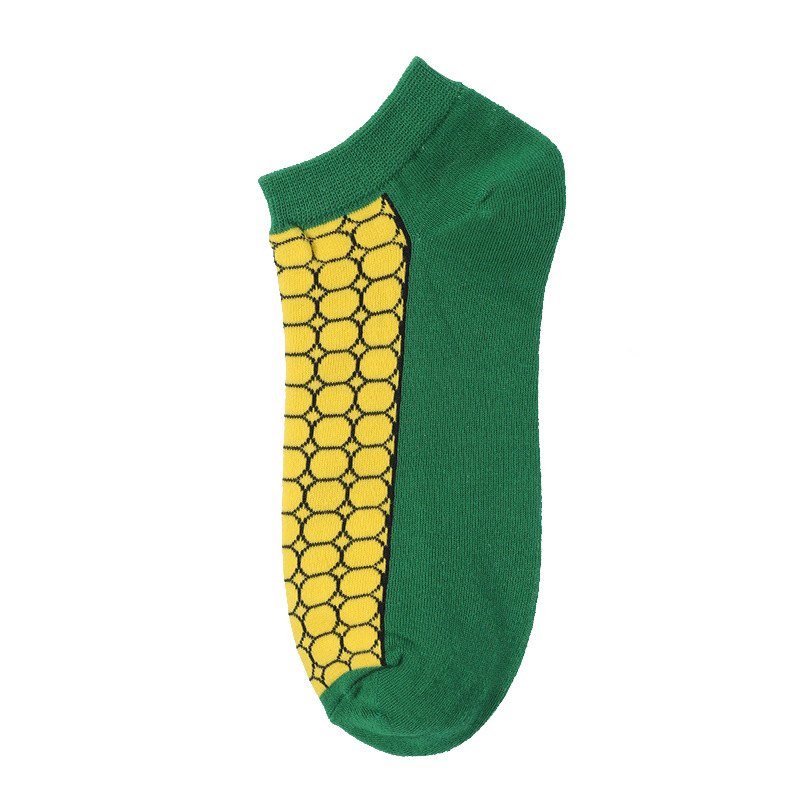 40 Style Colorful Short Socks Men Cotton Novelty Oil Painting Animals Food Avocado Casual Funny Ankle Sox: Yellow Pink