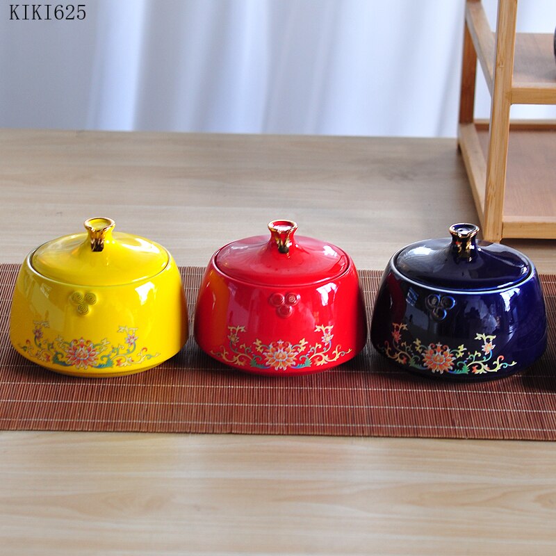 Red Ceramic Storage Jar with Lid Kitchen Seasoning Sealed Jar Portable Large-capacity Tea Tin Box Home Decoration