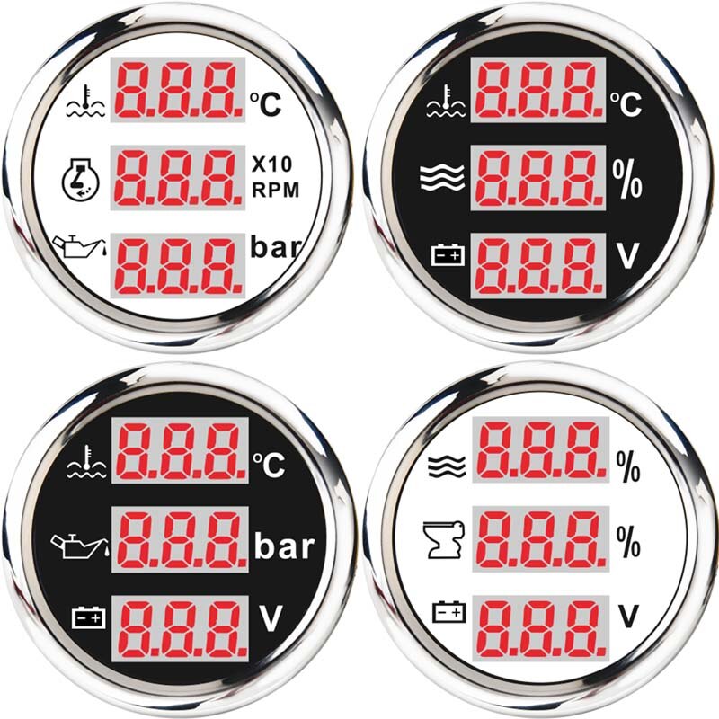 52mm Digital Gauge 3 in 1 Multi-Function Water Level Oil Press Fuel Gauge Tacho Meter Voltage With Alarm 9-32V