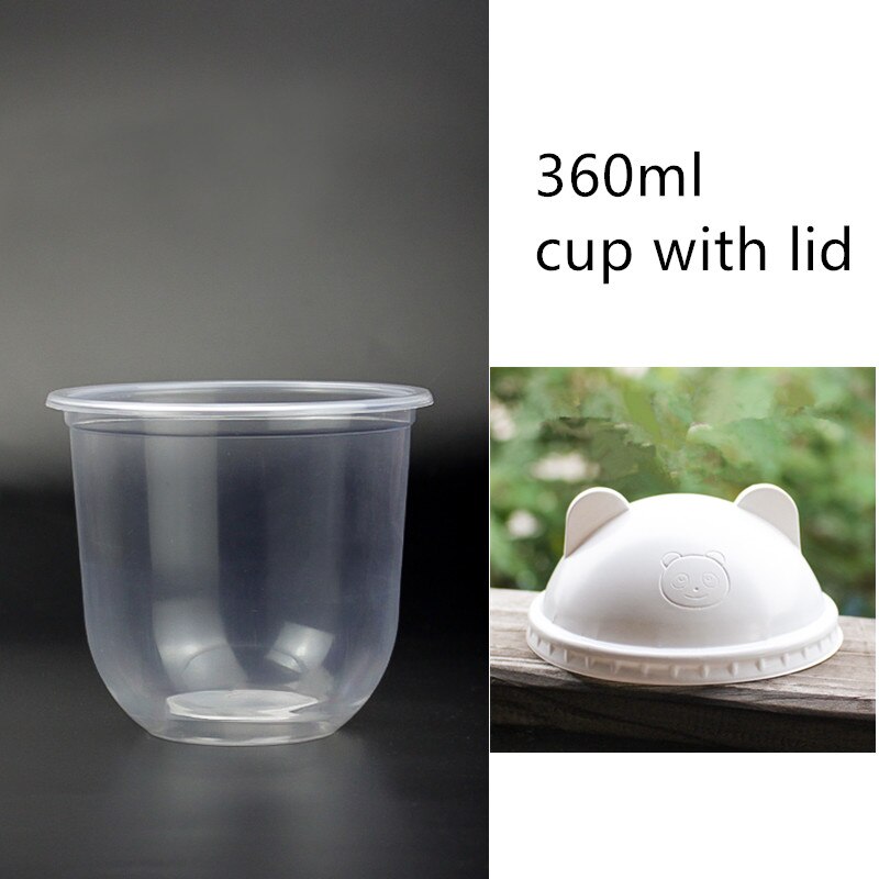 50Pcs Netto Rode U-vorm Leuke Plastic Cups Verjaardagsfeestje Gunsten Sap Drinken Bubble Thee Koffie Cup Pudding Dessert cup Met Deksel: cup with white lid