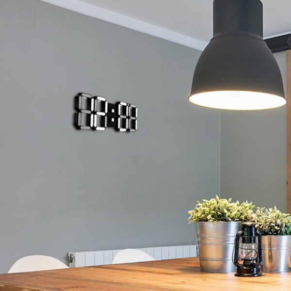 39cm store førte vægur moderne 3d digitale vækkeure bord skrivebord natlys vægur 24 or 12 timer til hjemmekøkkenkontor: Sort