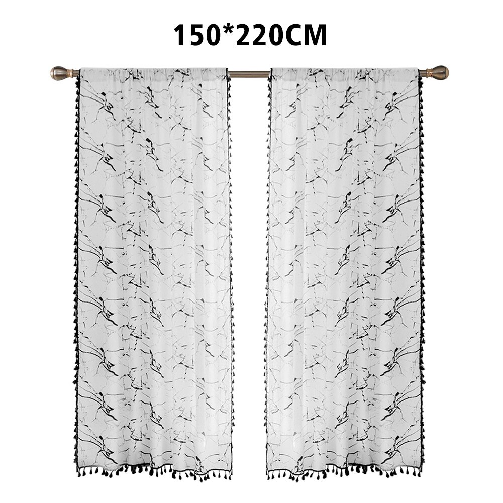 2pcs Living Room Extra Long Window Curtains Marble Tassel Drapes Darkening Semi Shading Hall Blackout Rod Bedroom Cotton Blend: A / 150x220cm