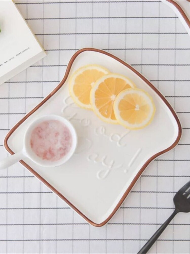 6.5 Inch Toast Plate Ceramic Dinner Plate Kitchen Tools Tableware Lovely Korean Children's Breakfast Bread Shape Plate