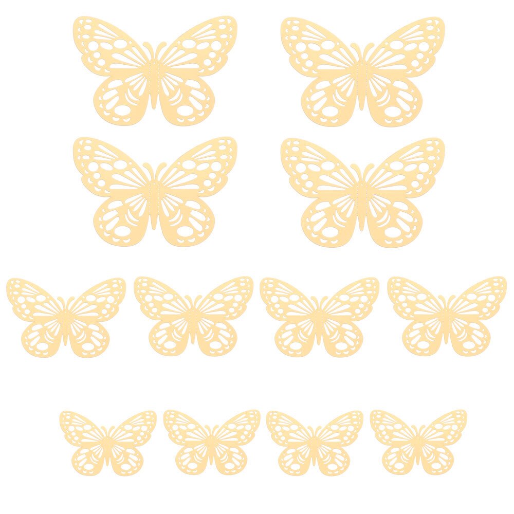 Autocollant mural papillon 3D ajouré, 12 pièces/ensemble, décoration pour mariage, décor de salle pour la maison, pour fenêtre, or argent, Stickers muraux: gold	Type 2