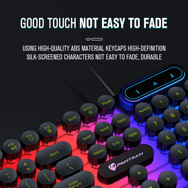 Punk Mechanical Feel Gaming Keyboard Mouse Combos Wired 104 Round Keycaps Keys Rainbow Backlit Keyboard for PC Gamer Computer