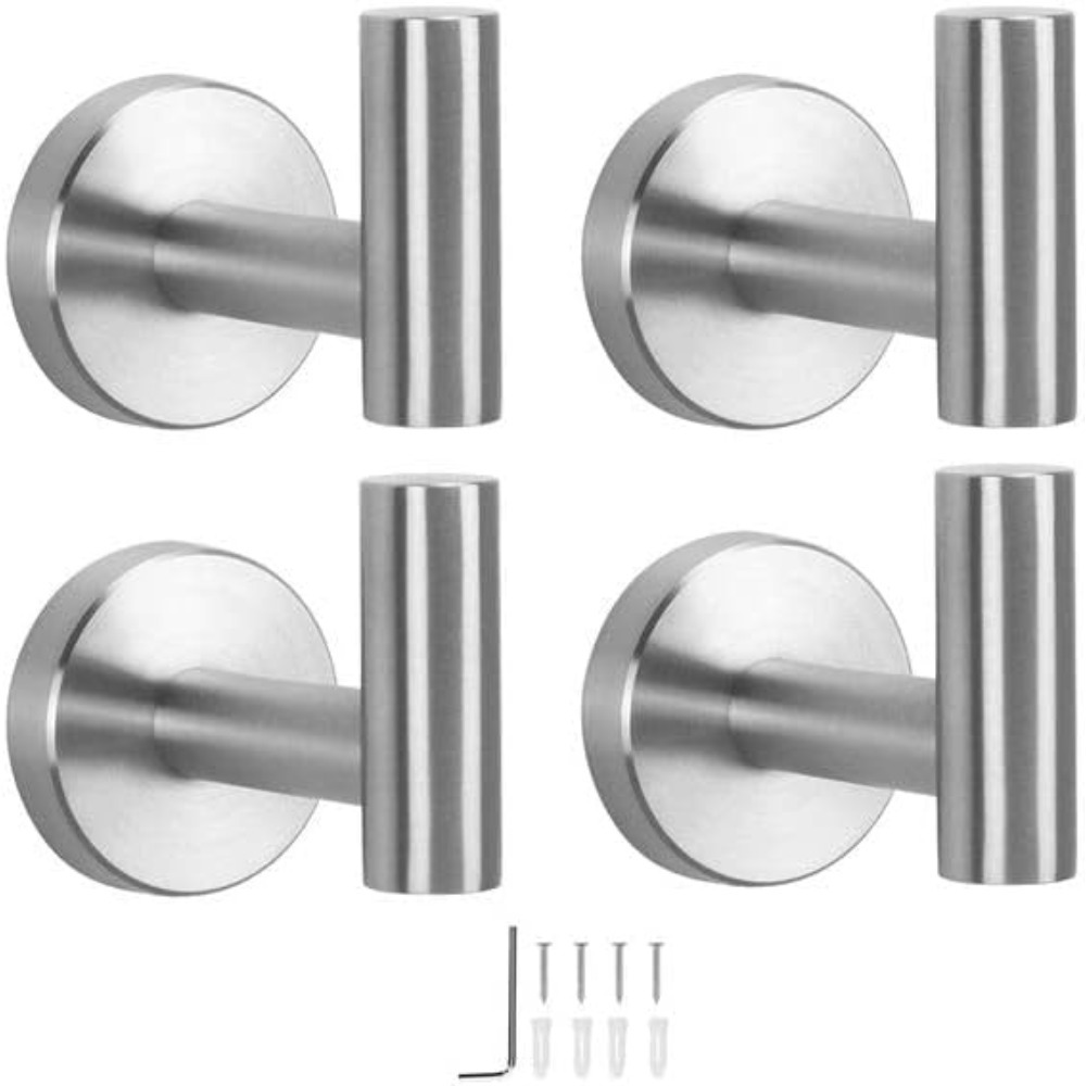 Ganchos para toallas de baño, soporte de almacenamiento de acero inoxidable SUS 304, perchero resistente, gancho de pared montado en la pared para baño y sala de estar: Plata