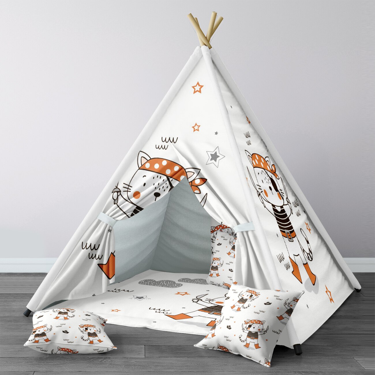 Spelen Tent Voor Kinderen Wigwam Draagbare Indoor Speeltuin Tenten Kinderen Slaapkamers Oranje Sailor Kat Hoed Model 1379