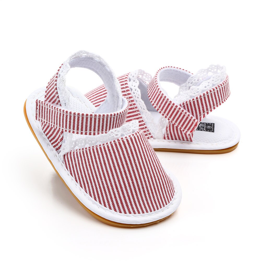 Floral Stripe heart Baby girls sandals Cotton fabric Rubber sole infant Crib shoes baby Moccasins sandals shoes