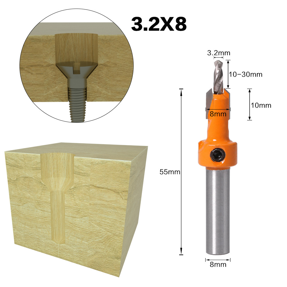8mm Schaft HSS Holzbearbeitung Senker Bohrer Set Schraube Extractor Remon Abriss Holz Fräser Spiralbohrer Holz: 3.2mmX8mm