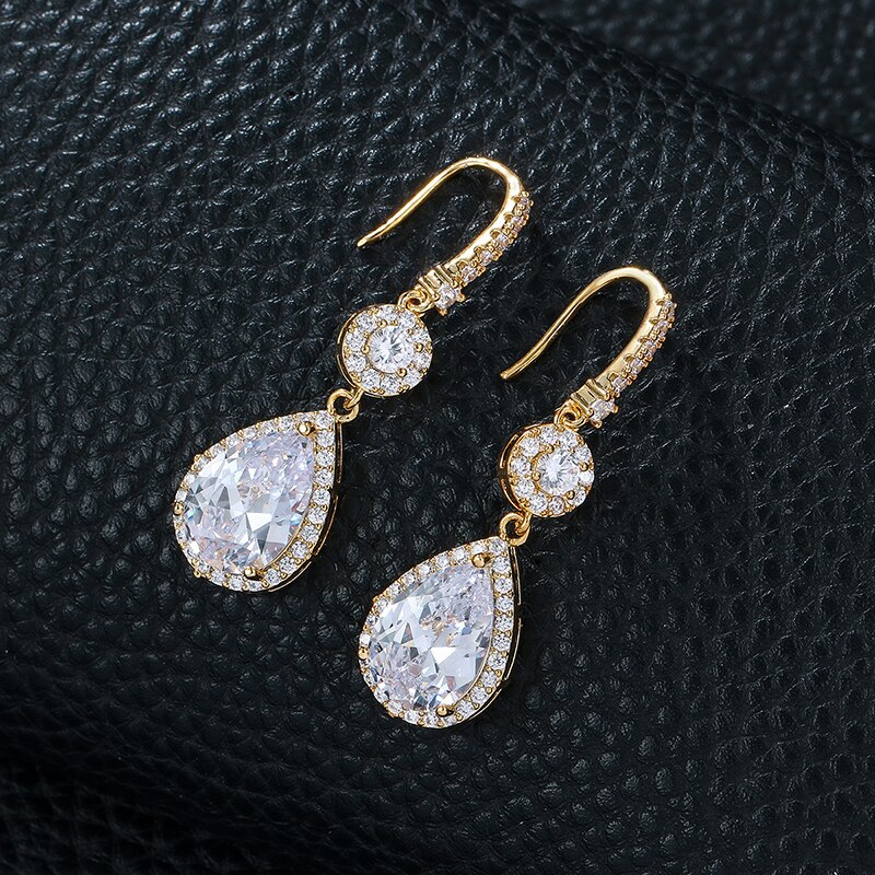 WEIMANJINGDIAN, novedad, exquisito collar y pendientes de cristal de circonia cúbica de lágrima grande, conjunto de joyería nupcial para banquete