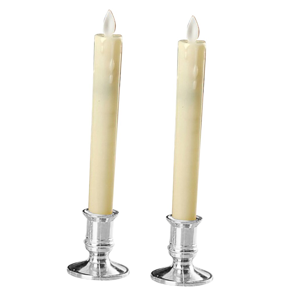 2 stk realistisk led svingende flamme dansende voks dryp lys med holder jule bryllup dekoration: Sølv b