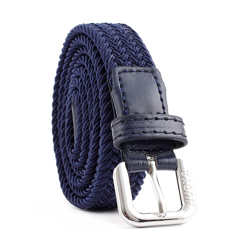 Unisex Casual Woven Belt Child Elastic Belts Men Canvas Elastic Belt Knitted Thin Waist Belts Jeans Alloy Pin Buckle Waistband: Navy Blue