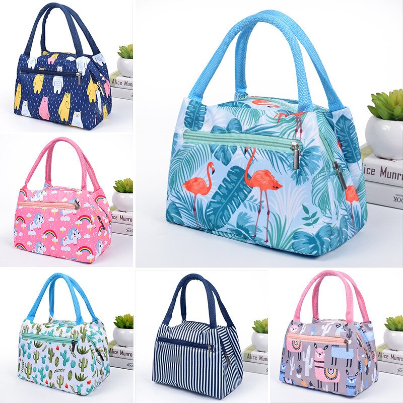 Cute Flamingo Portable Zipper Waterproof Lunch Bags Women Student Lunch Box Thermo Bag Office School Picnic Cooler Bags Bolsos
