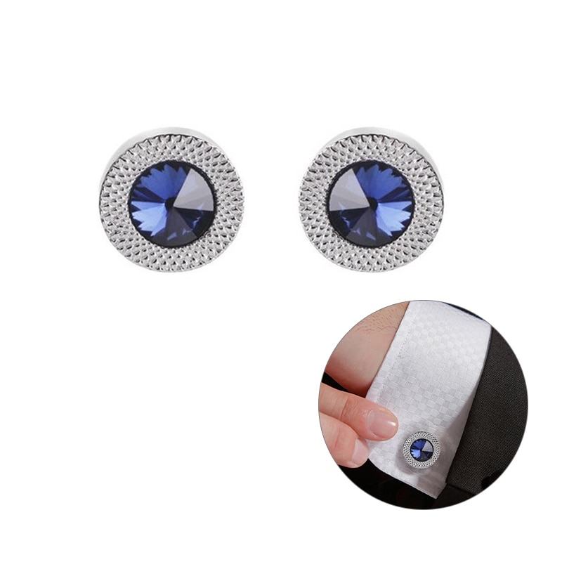 1 Paar Vrouwen Blauw Wit Manchetknopen Kristal Manchetknopen Overhemd Button Charm Sieraden