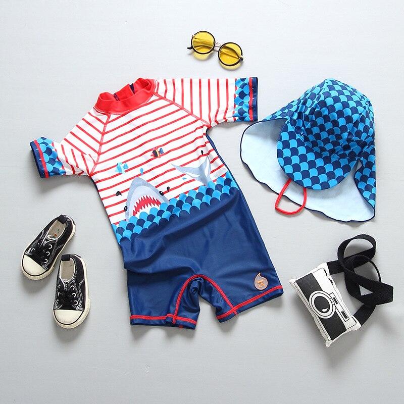 Swimwear Kids Children's Swimsuit One Piece Cartoon Shark Print Toddler Bath Suits Boy Little Kids Swimming Suit Beachwear Boys: 110