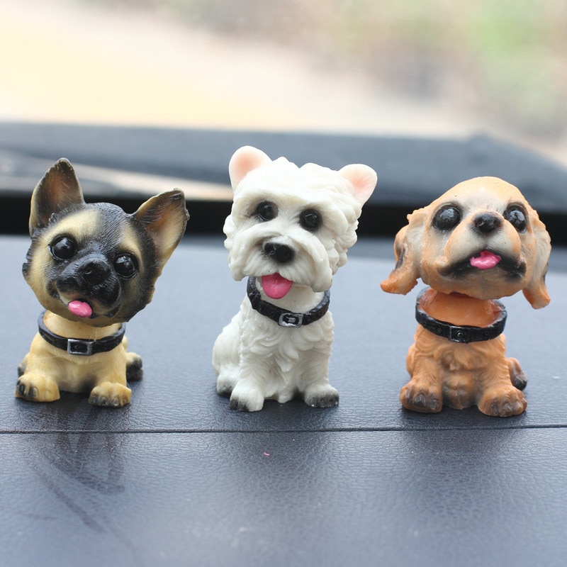 Accessoires de stylisage de voiture | Mignon tête à secouer en résine ornements d'animaux de dessin animé chiens Auto intérieur du tableau de bord de bureau 1 pièce