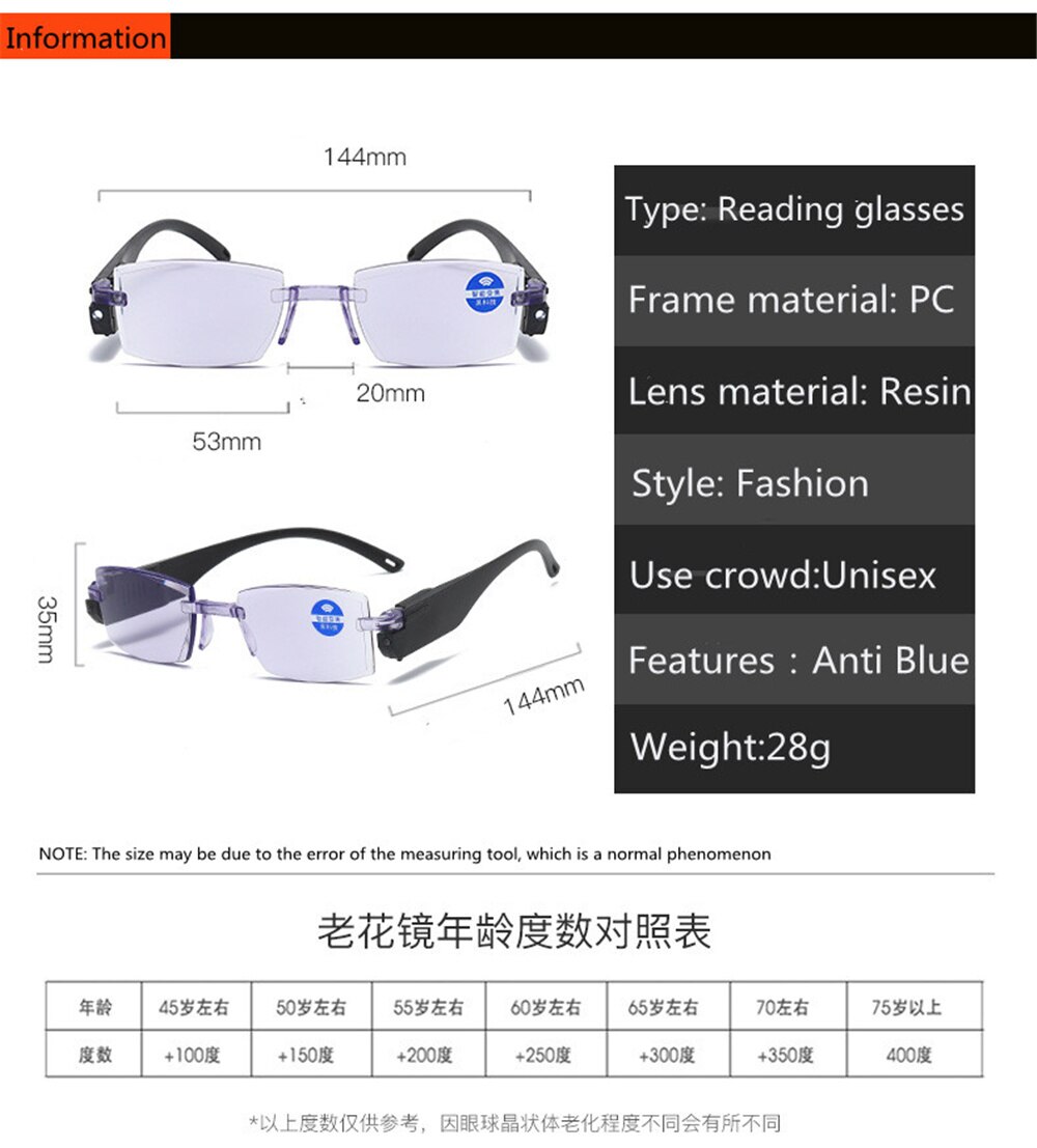 Zilead Progressive Multi-focus Anti-blue Light Glasses LED Light-emitting Reading Glasses Zoom Magnifying Eyewear For Women Men