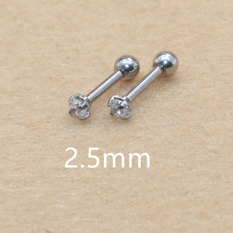 Stal nierdzewna 316L Ip Plated No Easy Fade klasyczne wkręcane kolczyki z Super Mini 2mm AAA kolory cyrkonie: steel2.5m