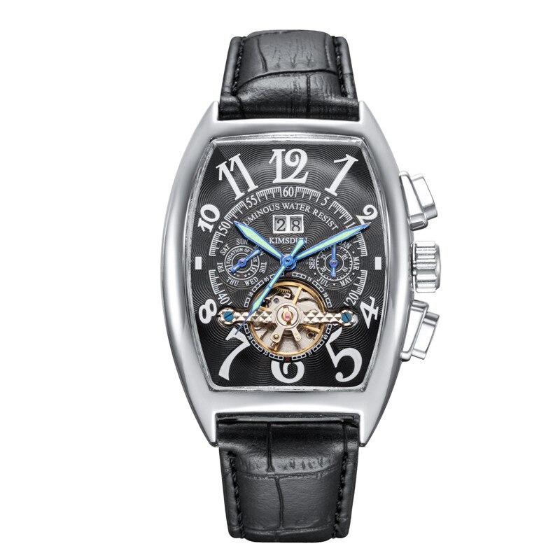 Top KIMSDUN Auto Date Montre hommes boîtier en or de luxe montres mécaniques hommes de en cuir Montre-bracelet Montre Homme: K-4