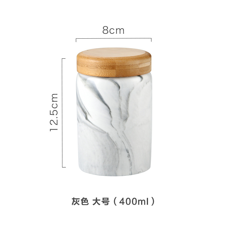 2Pcs Marmer Keramische Verzegelde Potten En Bamboe Deksel Keuken Opslag Kan Bulk Container Voor Kruiden Voedsel Spice Koffie Suiker flessen: 1pcs-L-Gray