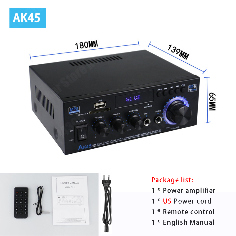 AK55/AK45/AK35 Bluetooth Digital Amplifiers 2 Channel HiFi Stereo Sound amplifier for Home Car Karaoke FM USB AMP Remote Control: SKY BLUE