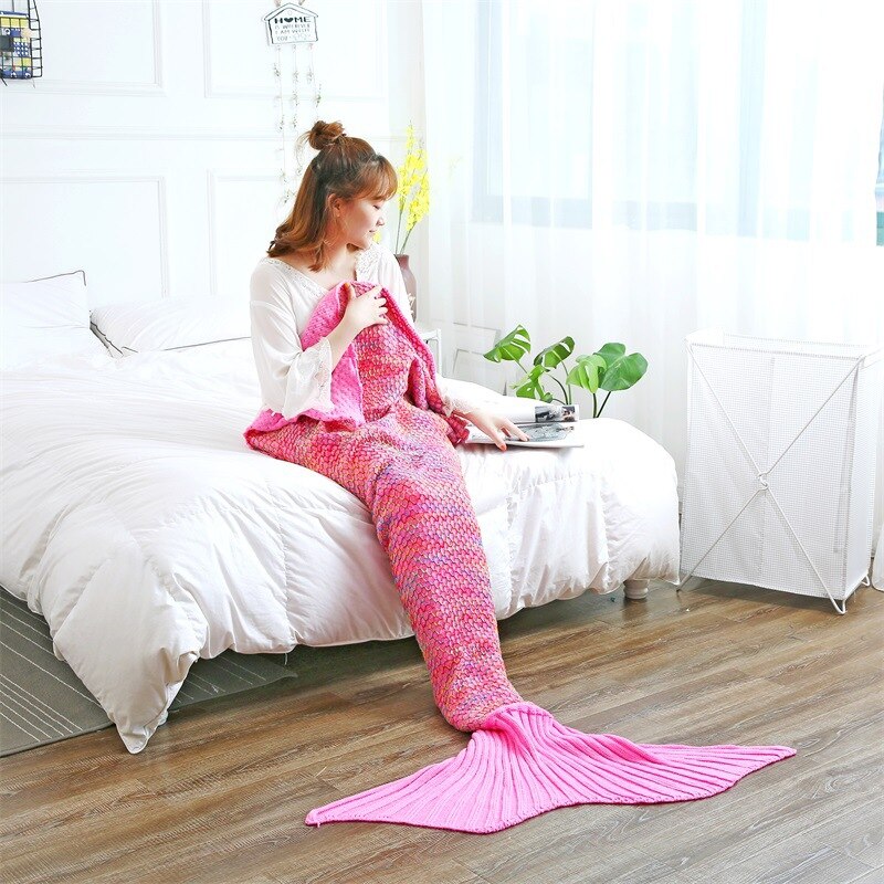 Plaid Mermaid Deken Kasjmier Handel Mermaid Garen Gebreide Deken Wol Mermaid Tail Deken Winter Sofa Deken Sofa Sleepin: 5 / 140x70cm