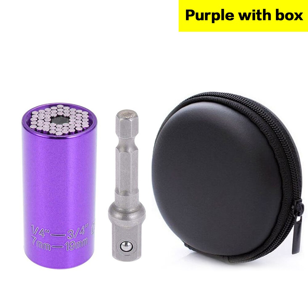 Universal Hardware Torque Wrench Head Set Socket Sleeve In Wrench 7-19mm Spanner Key Magic Grip Portable Multi Hand Tools: Purple with box
