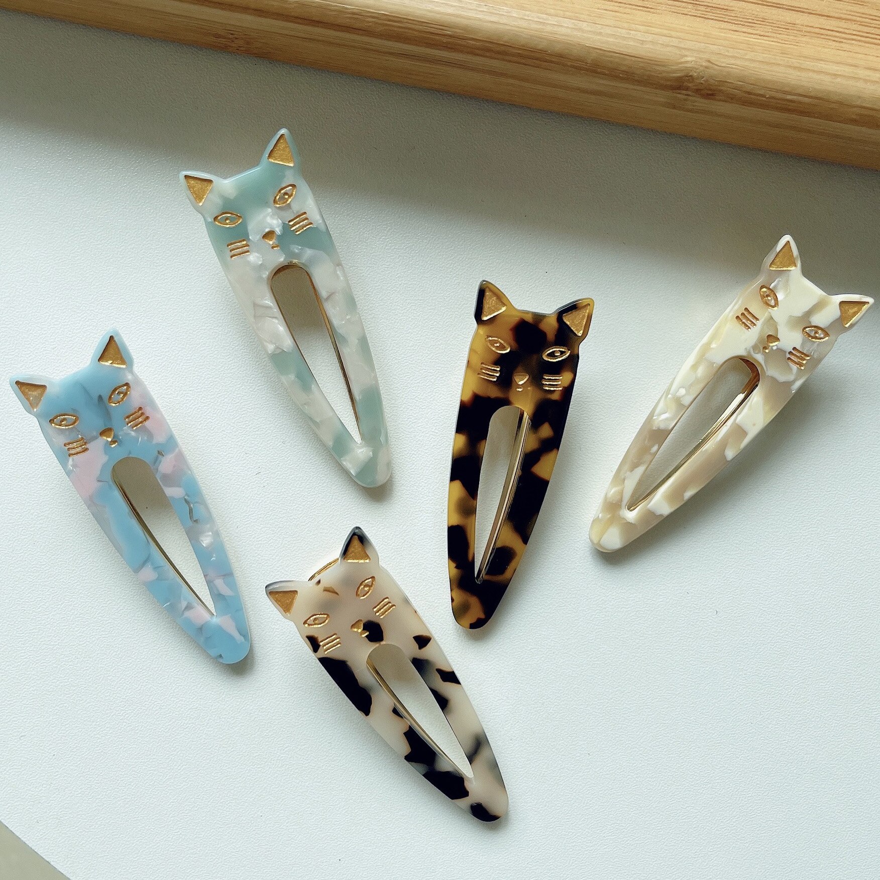 Clip de pico de pato con forma de gato de acetato, 2 piezas, horquillas acrílicas multicolores, accesorios para el cabello