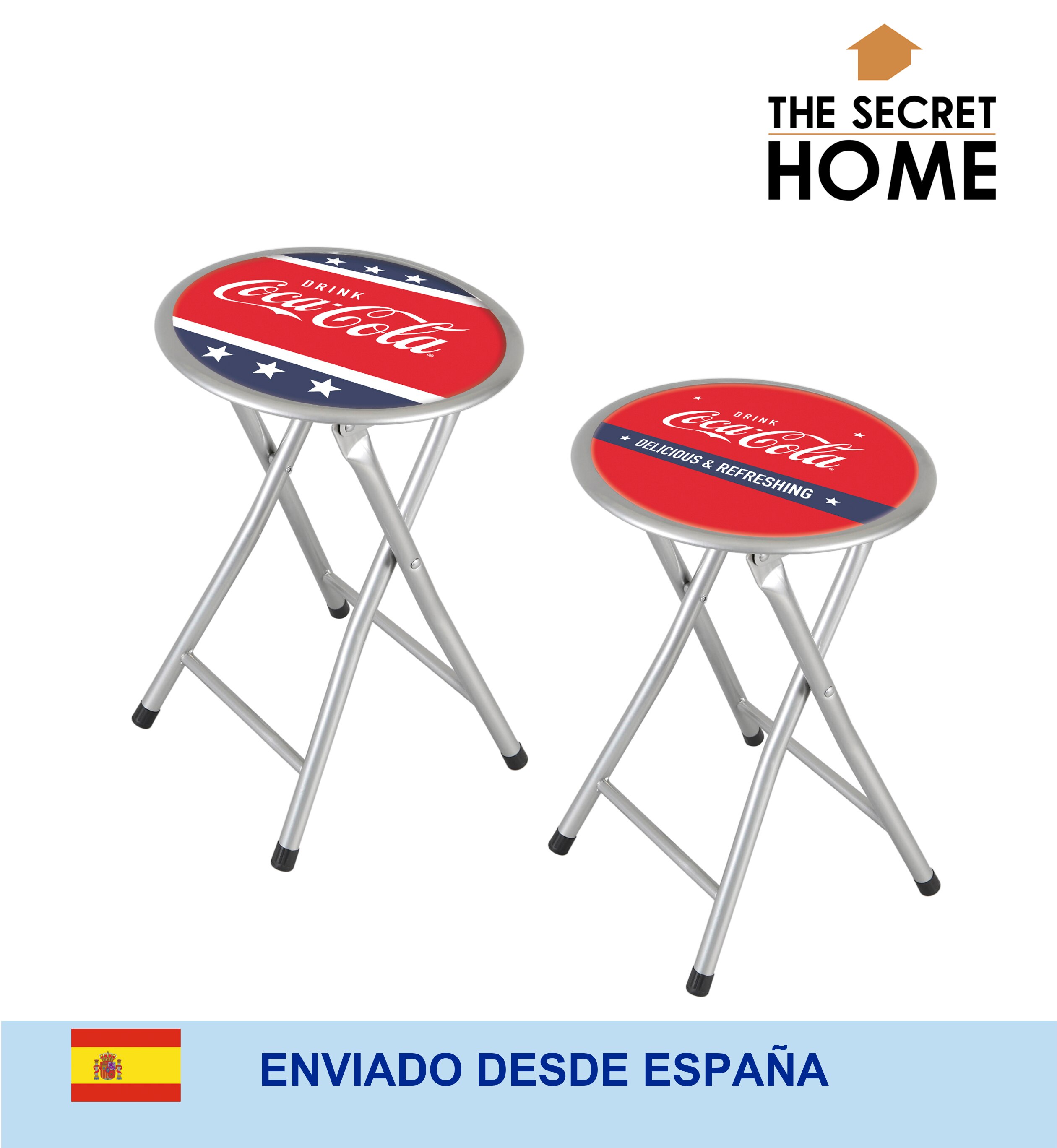 thesecrethome.es Taburete Plegable - Coca-Cola – 44x45x79cm – Decoración Salón Habitación Oficina (Rojo Cocacola Simple)