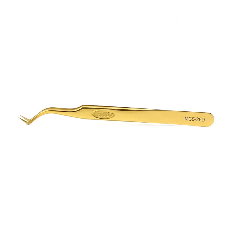 VETUS Tweezers Golden Steel Stamp Brand Styles MCS D Series Premium Pincers for Eyelash Extension: 26D-Gold