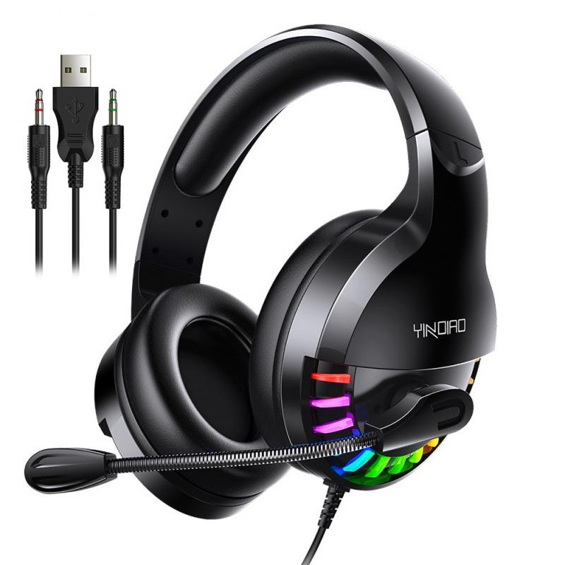 Berufs Wired Gaming Headset LED Licht Kopfhörer Mit Mic Für Computer PS4 Gaming Einstellbare Bass Stereo: Black