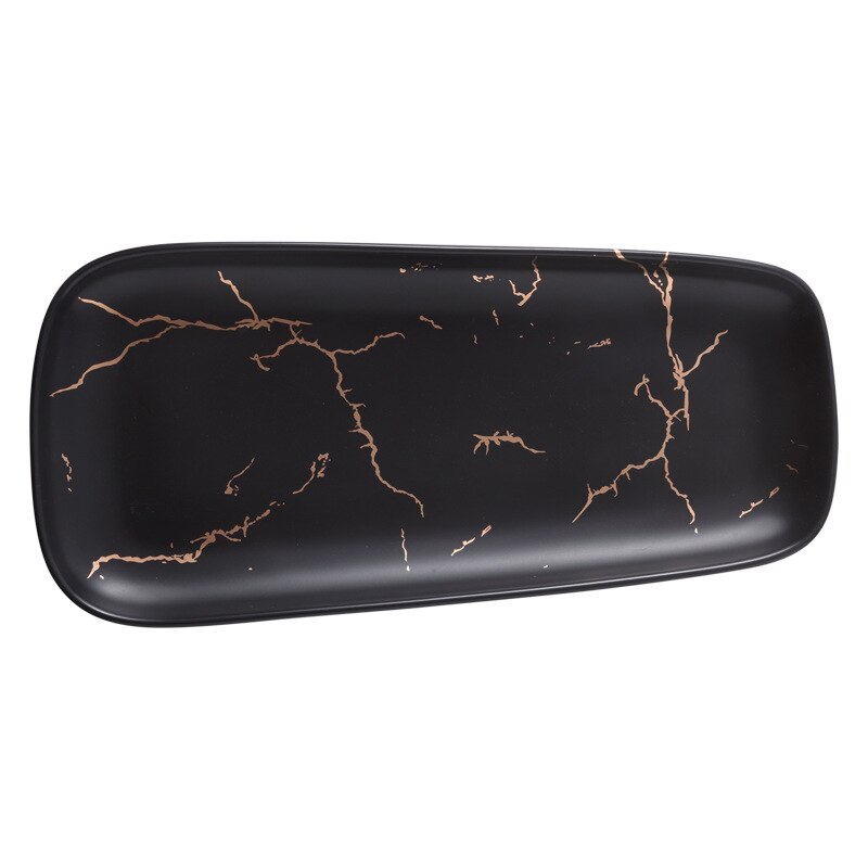 Retângulo longo de mármore placa jantar retangular cerâmica sushi sobremesa ocidental bife grande prato café da manhã: Black / 10 polegadas