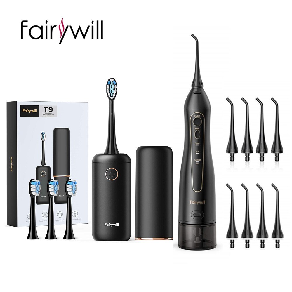 Fairywill Water Flossers szczoteczka do zębów 5020E-E11 USB akumulator przenośny IPX7 wodoodporny 3 tryby 300ML odpinany zbiornik na wodę: FW-5020E-T9