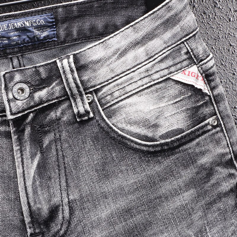 Pantalones vaqueros rasgados de para hombre, Jeans Retro grises elásticos, ajustados, rasgados, rasgados, Vintage, informales