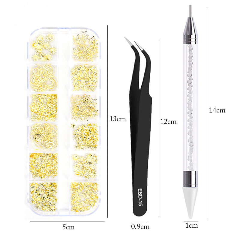 nail art accesoires ongle decoration strass ongle Strass multi-tailles 3D cristal, 3 pièces/ensemble, accessoires pour Nail Art, décorations à faire soi-même, paillettes cristal Rivet gemme 3D, fournitures pour ongles: Or foncé