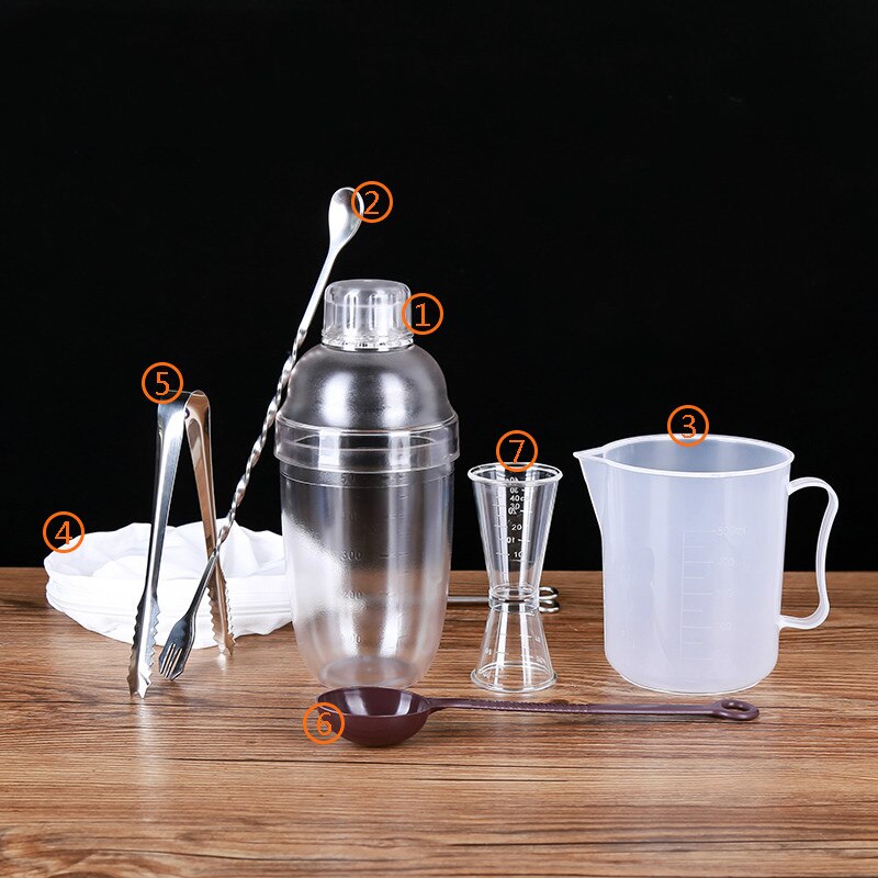 7 Stks/set 530 Ml Xueke Pot Transparante Cocktail Shaker Set Cocktail Cup Melk Thee Schudden Cup Drank Roer Bar Tool ZP8061439