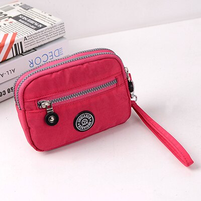 mini coin purse female clutch purse wallet wristlet bags for women waterproof nylon fabric handbag small packet sac: Hot Pink