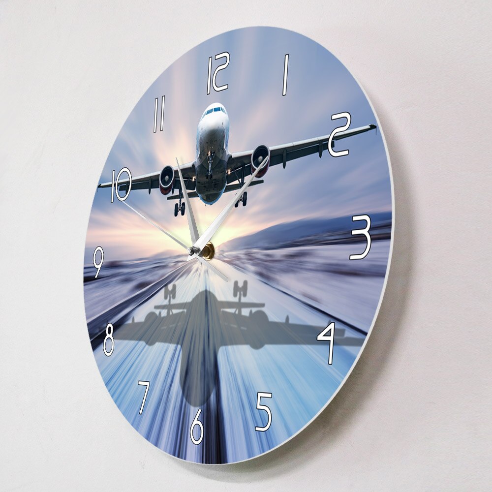 Landung der Passagier Flugzeug Moderne Wanduhr Luftfahrt Zauberstab Kunst Dekor Stille Bewegung Randlose Wanduhr Flugzeug