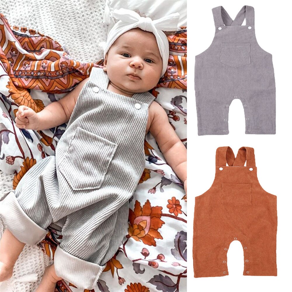 Monos de otoño para bebés y niños peleles con bolsillo sólido sin mangas con botones, pantalones casuales rectos, ropa de 2 colores de 0 a 24M, novedad de