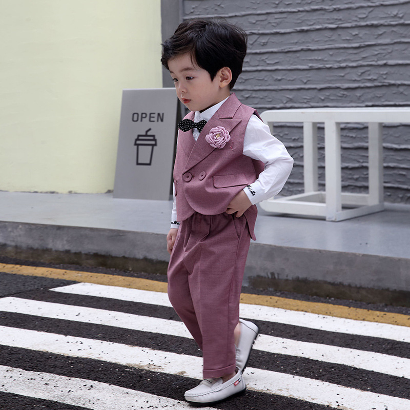 Spring Autumn Child Formal Dress Suit Set Boys First Birthday Party Performance Wedding Costume Kids Waistcoat Pants Clothing: purple vest pats / 12M