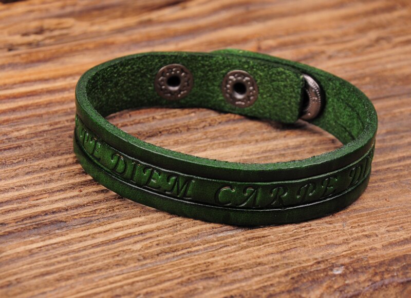 G369 Green Stijlvolle Enkele Wrap Vintage Reliëf Lederen Polsband Armband Manchet