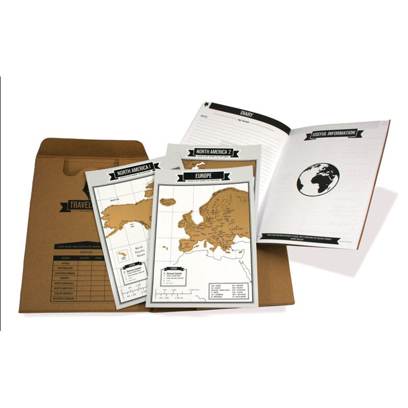 Travelogue Scratch Map Photo Album Travel Log Tourist Journal with 8 Mini World Maps Traveler Diary Notebook Office stationery