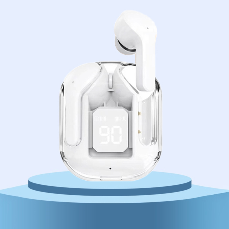 Bezprzewodowe słuchawki TWS Przezroczysty zestaw słuchawkowy douszny Bluetooth ENC Słuchawki sportowe LED Power Cyfrowy wyświetlacz Stereofoniczne słuchawki douszne: WHITE