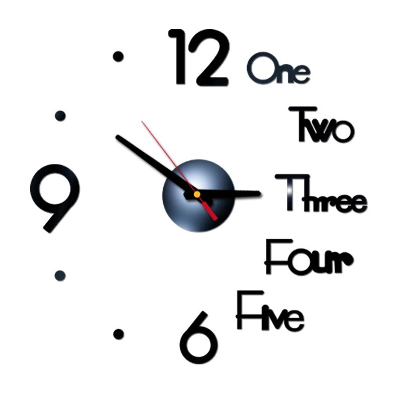 Reloj de pared Digital con números y letras, pegatina de superficie de espejo 3d, silencioso, para decoración del hogar y la oficina, para dormitorio y oficina: Negro