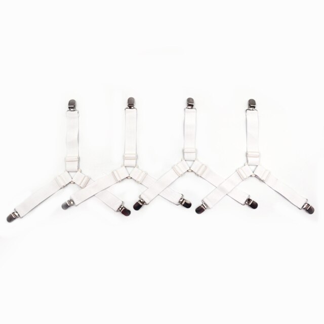 Attache-drap élastique avec pinces 4 pcs/lot, tendeur pour la fixation des draps, couvertures et textiles, accessoire ménager: 4pc white