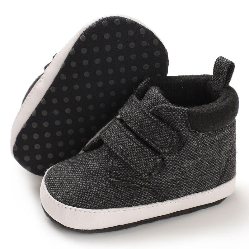 0-18 månader spädbarn bebis barn pojkar flicka skor mjuk sula spjälsäng ledig sneaker baby pojke skor småbarn tennissko: Svart / 13-18 månader