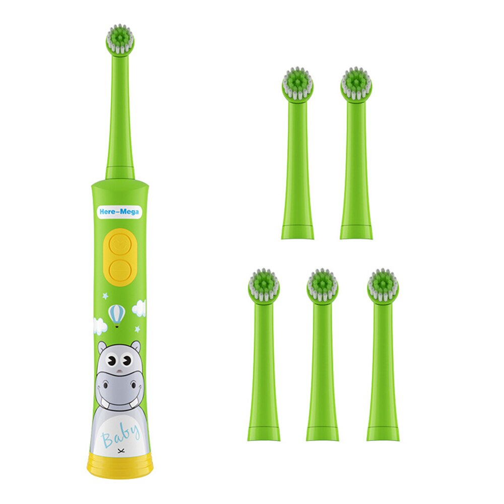 Cepillo de dientes eléctrico de HERE-MEGA para niños, cepillo de dientes automático para niños, cepillo de dientes de bebé con rotación Musical, resistente al agua: R01x green 6 heads